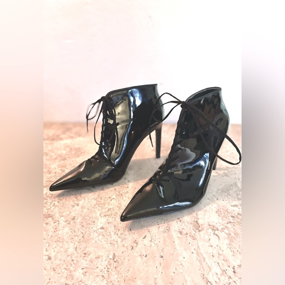 ZARA Stiletto Lace Up Patent Leather Booties